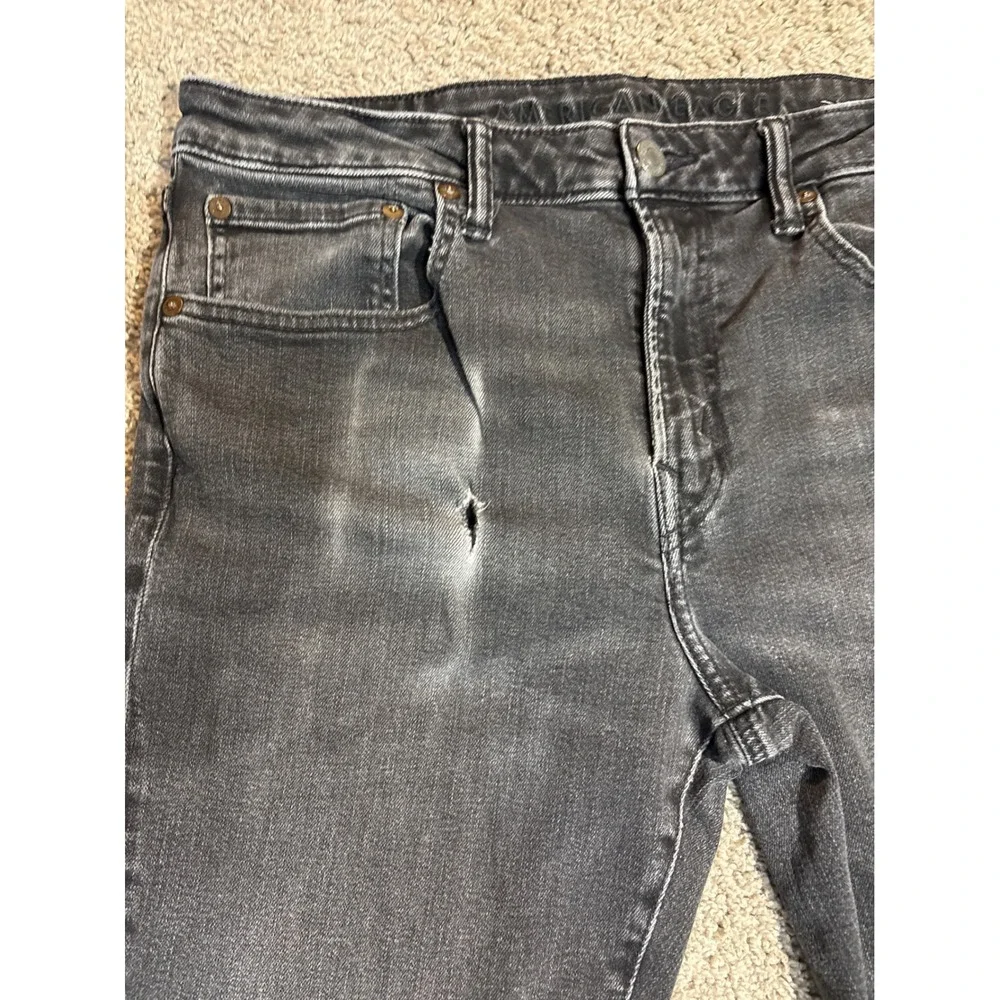 American Eagle Airflex+ Athletic Fit Jeans Mens 34x32 Faded Black Distressed